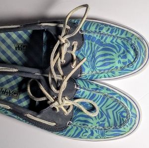 Sperry Topsider 8.5 Blue Turquoise Zebra Print